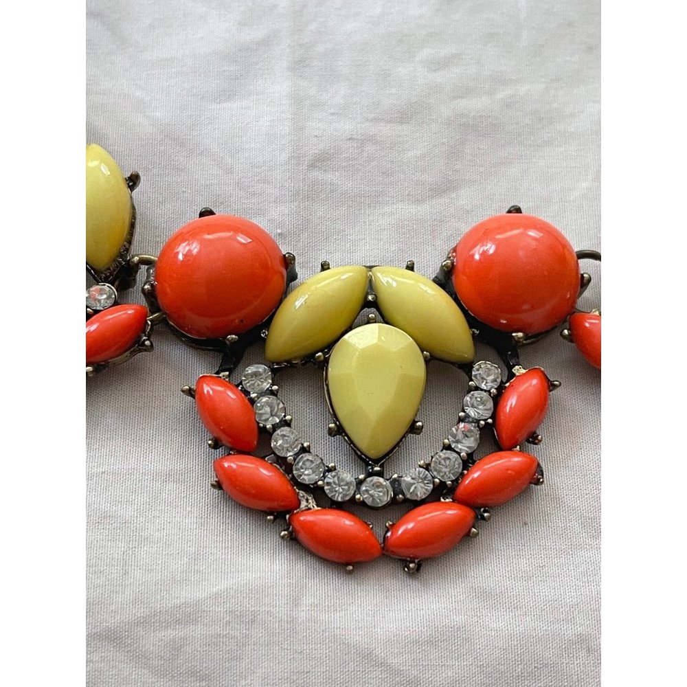 Vintage Coral / Pale Yellow Faux Gem and Rhinestone Bling Statement Necklace - Picture 6 of 12
